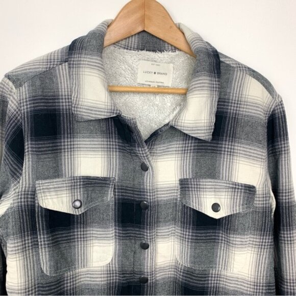 Lucky Brand Sherpa Lined Plaid Flannel Jacket Shacket - Picture 4 of 10